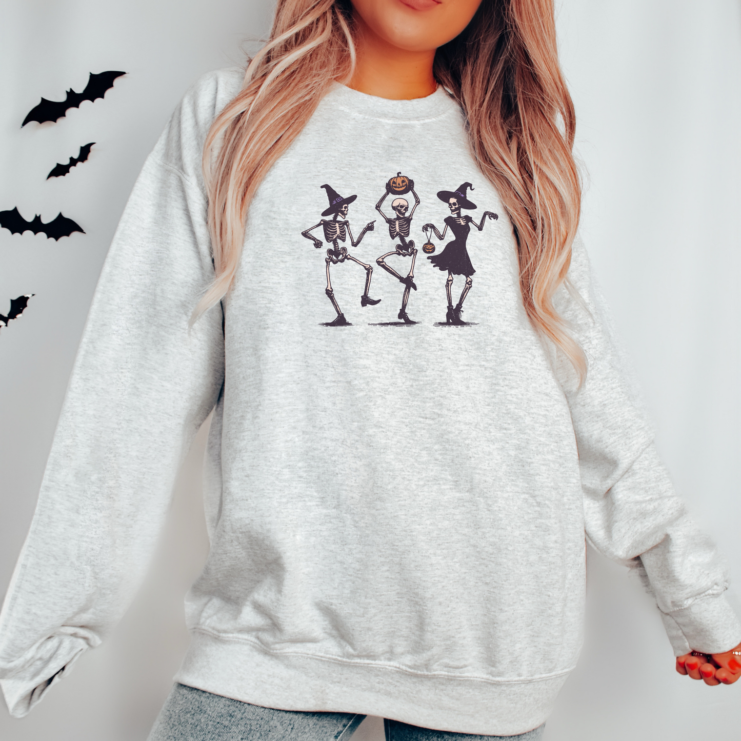 Dancing Skeletons Sweatshirt – Witchy Spooky Season Crewneck