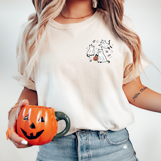 Pumpkin Ghost Cats Tee – Cute Halloween Cat Shirt