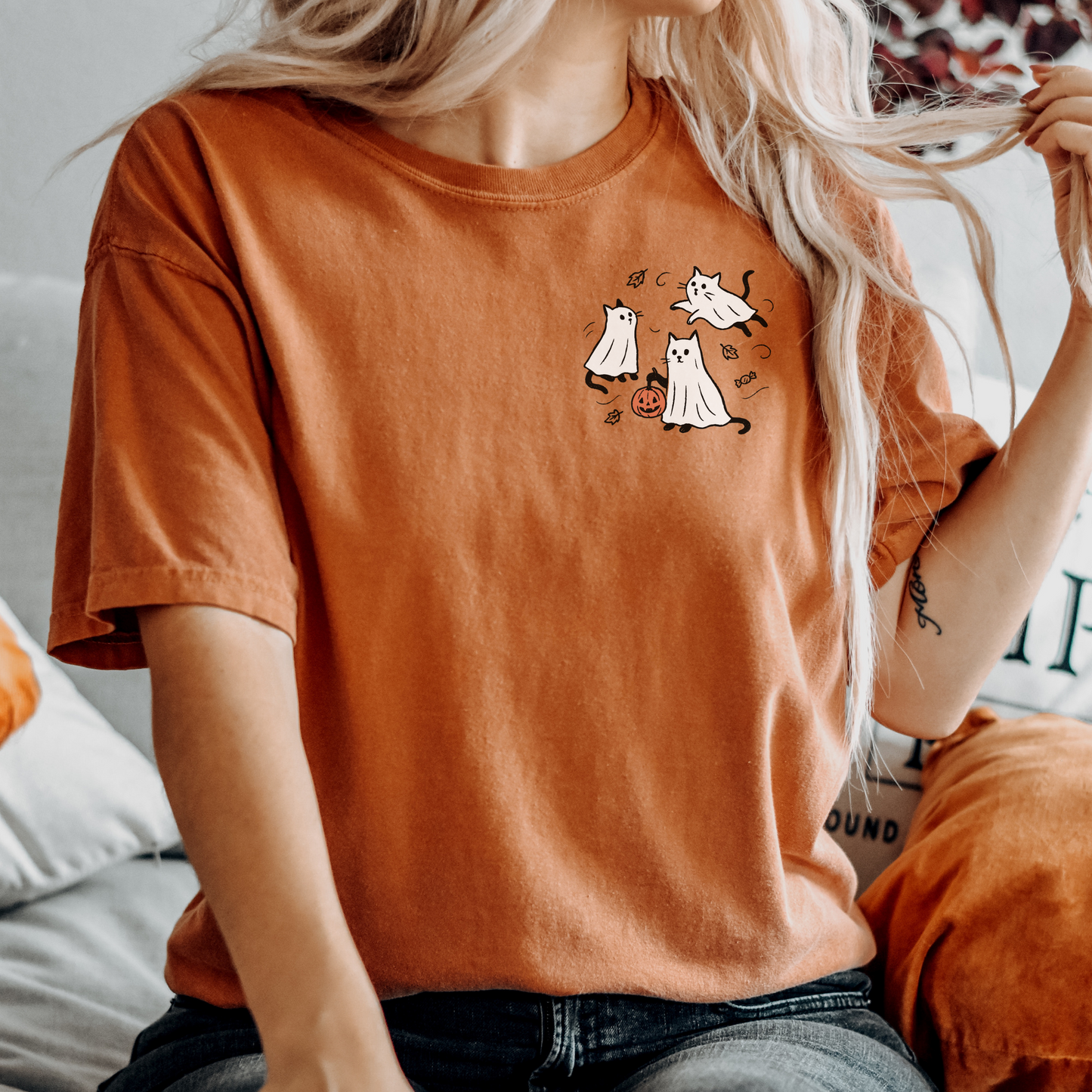 Pumpkin Ghost Cats Tee β Cute Halloween Cat Shirt