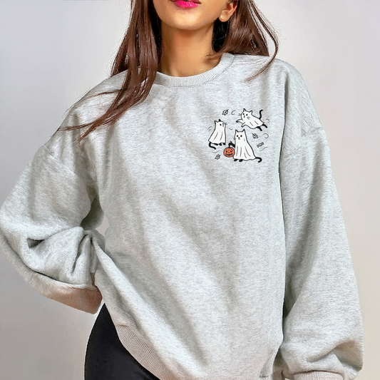 Pumpkin Ghost Cats Sweatshirt – Cozy Halloween Cat Crewneck