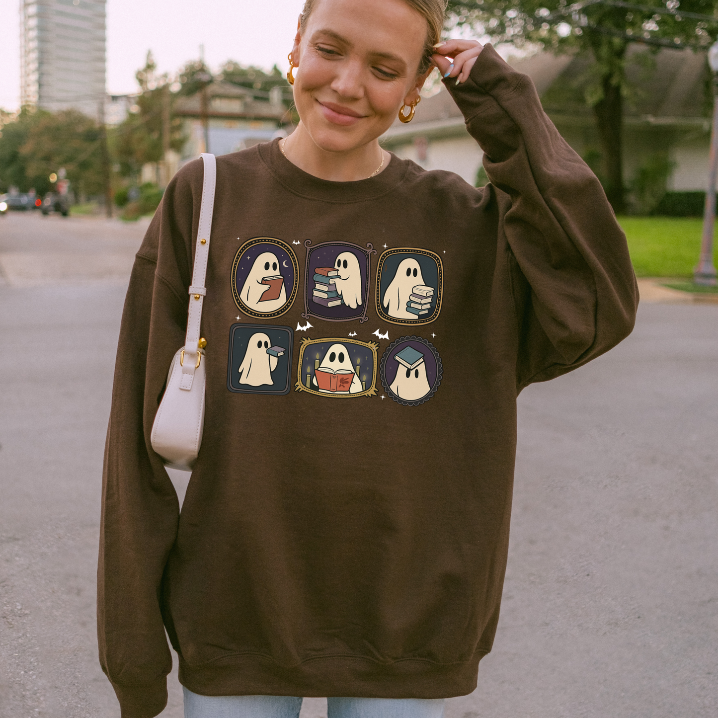Bookish Ghost Sweatshirt – Spooky Cute Halloween Reading Crewneck