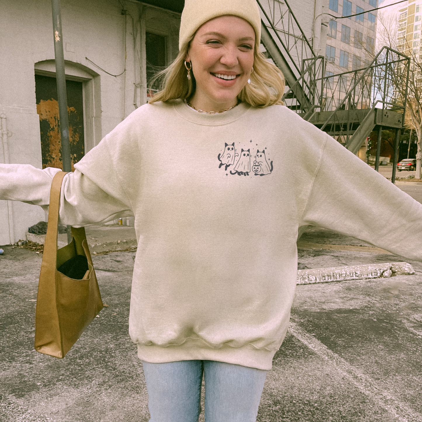 Ghost Cats Sweatshirt – Cozy Halloween Cat Crewneck