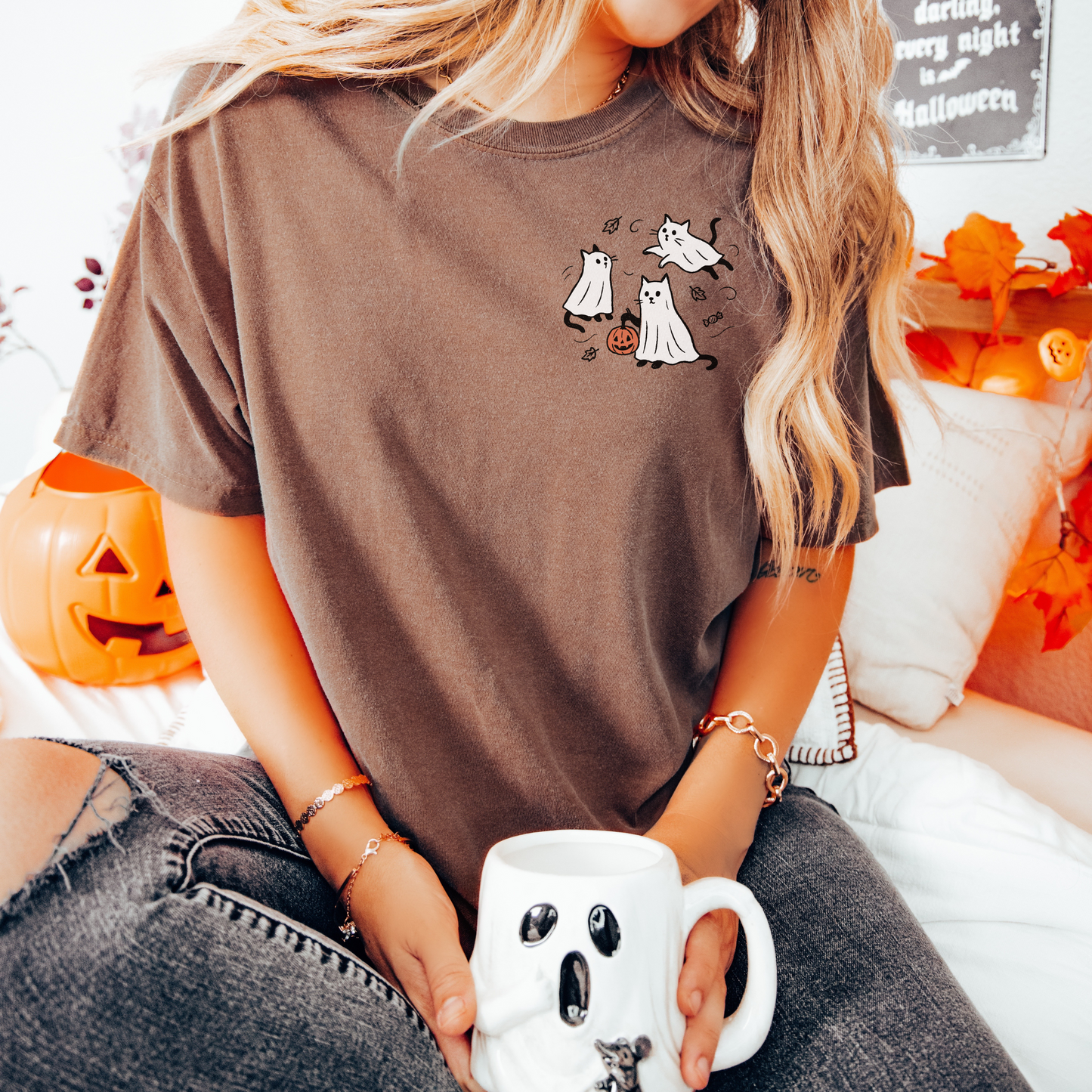Pumpkin Ghost Cats Tee β Cute Halloween Cat Shirt