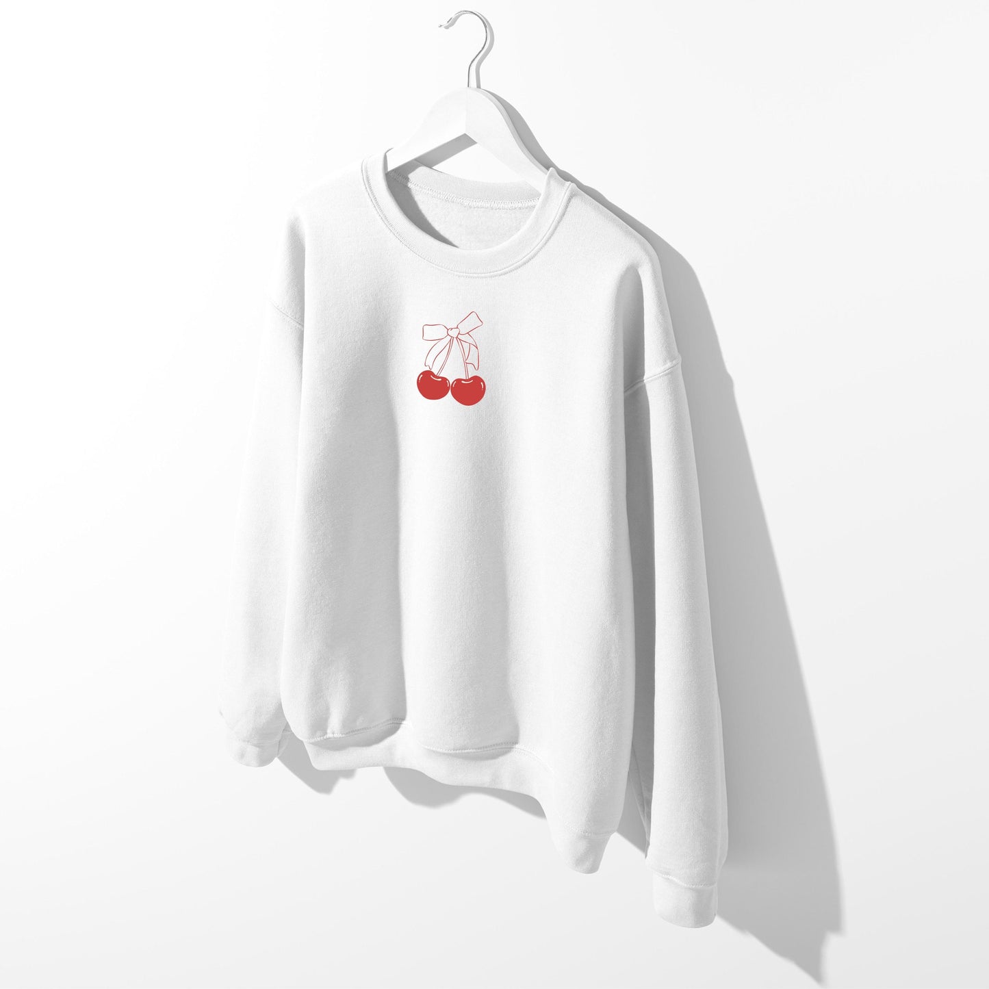 Cherry Bow Sweatshirt, Pinterest Hoodie, Red Cherries and Bow Minimalist Hoodie, Girly Social Club, Cherry Y2K Shirt, Coquette Bow Aesthetic