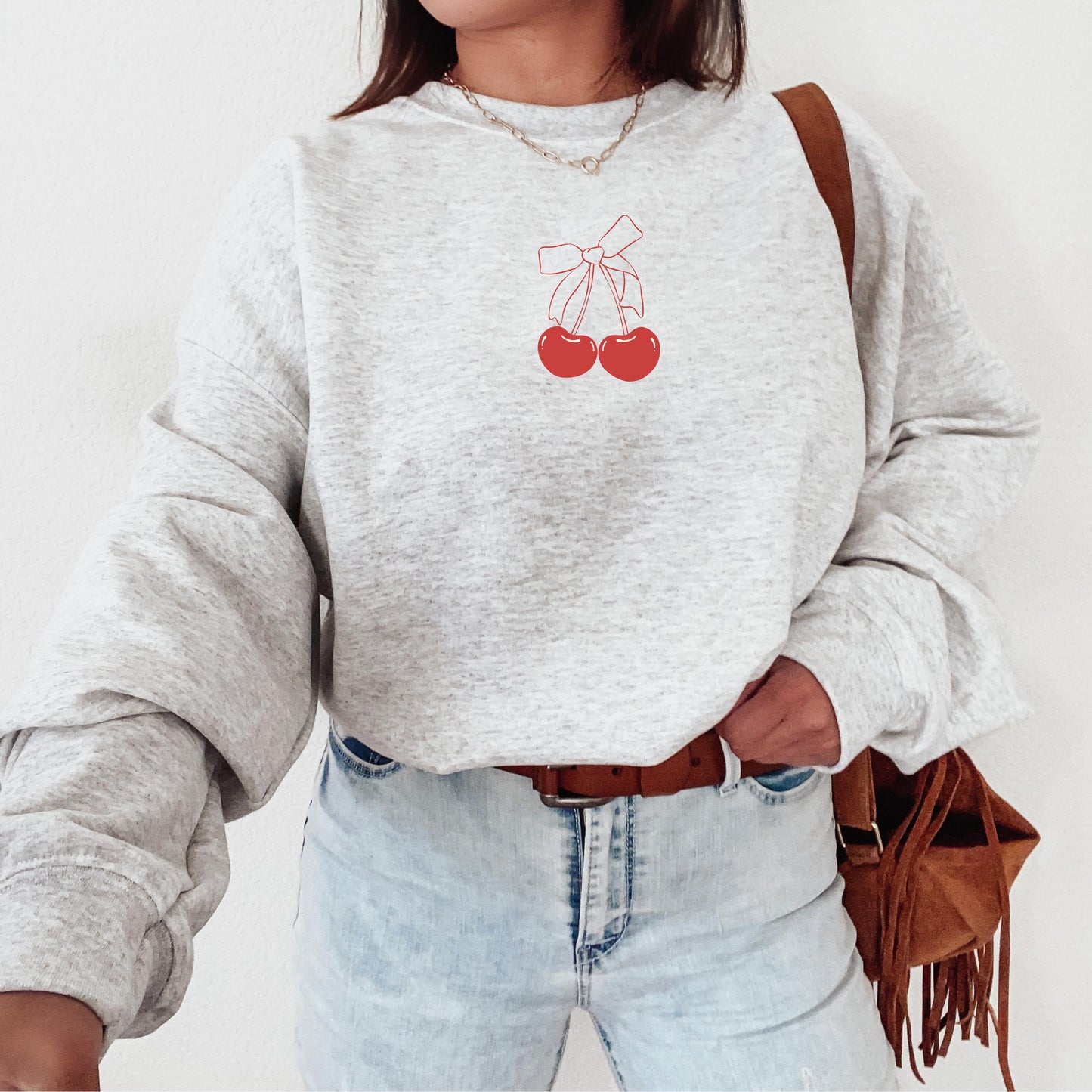 Cherry Bow Sweatshirt, Pinterest Hoodie, Red Cherries and Bow Minimalist Hoodie, Girly Social Club, Cherry Y2K Shirt, Coquette Bow Aesthetic
