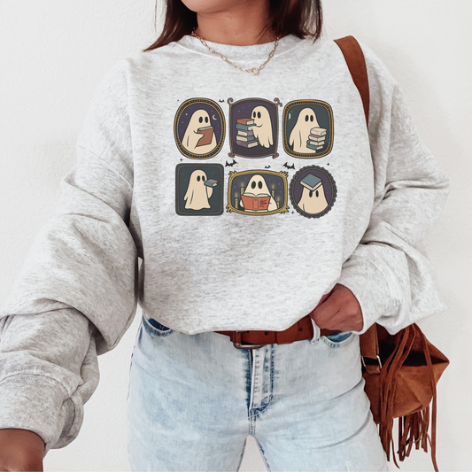 Bookish Ghost Sweatshirt – Spooky Cute Halloween Reading Crewneck