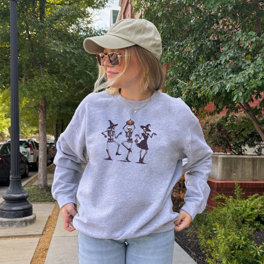 Dancing Skeletons Sweatshirt – Witchy Spooky Season Crewneck