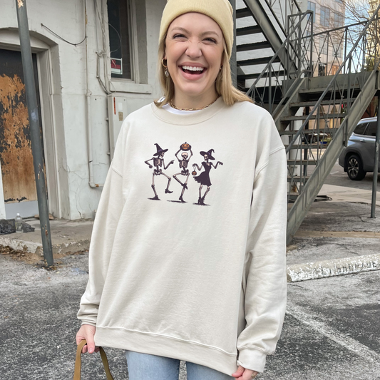 Dancing Skeletons Sweatshirt – Witchy Spooky Season Crewneck
