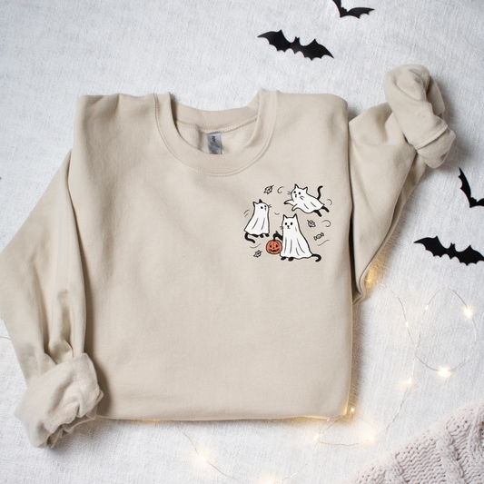Pumpkin Ghost Cats Sweatshirt – Cozy Halloween Cat Crewneck