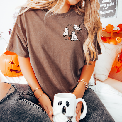 Pumpkin Ghost Cats Tee – Cute Halloween Cat Shirt