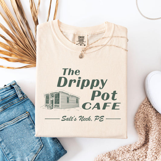 Drippy Pot Cafe Sweatshirt, Severance Salts Neck Shirt, TV Fan TShirt, Gift for Coffee Lover, Fan Merch, Coffee Shop, Innie, Outie,Niche Fan