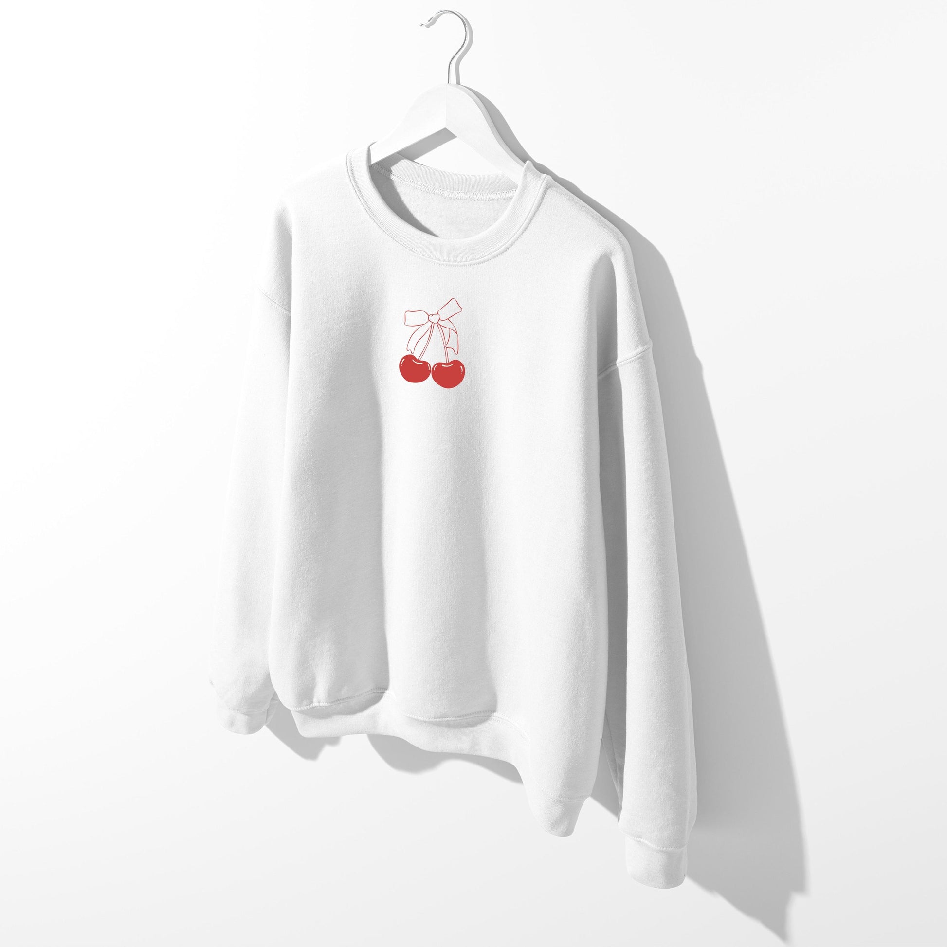 Cherry Bow Sweatshirt, Pinterest Hoodie, Red Cherries and Bow Minimalist Hoodie, Girly Social Club, Cherry Y2K Shirt, Coquette Bow Aesthetic