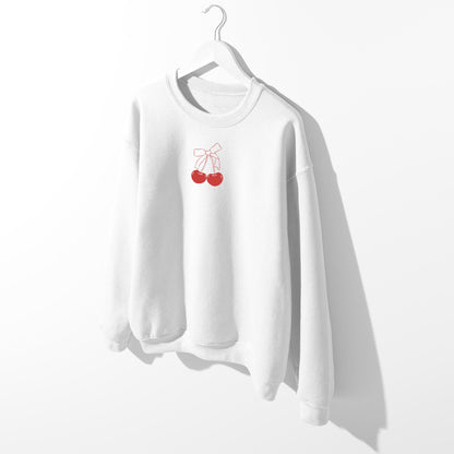 Cherry Bow Sweatshirt, Pinterest Hoodie, Red Cherries and Bow Minimalist Hoodie, Girly Social Club, Cherry Y2K Shirt, Coquette Bow Aesthetic